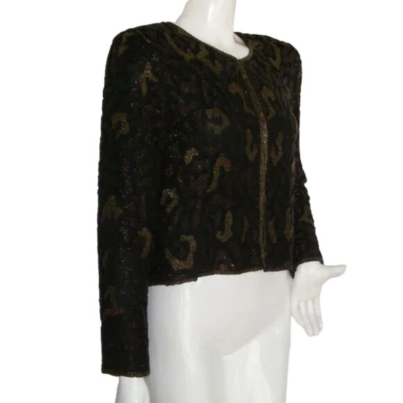 new STENAY Evening Jacket, S, Fully beaded, Leopard print, Black/Brown/Gold - Picture 3 of 13